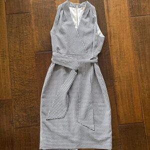 Cremieux black and white gingham sundress with tie waist, gold zipper back sz 6